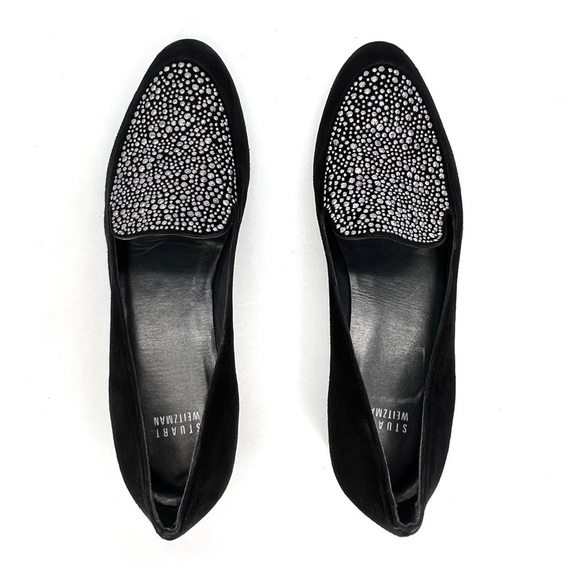 Stuart Weitzman “Studsalot” Black Suede Loafers Size 9.5 Flats Crystal Studs EUC - Picture 12 of 13